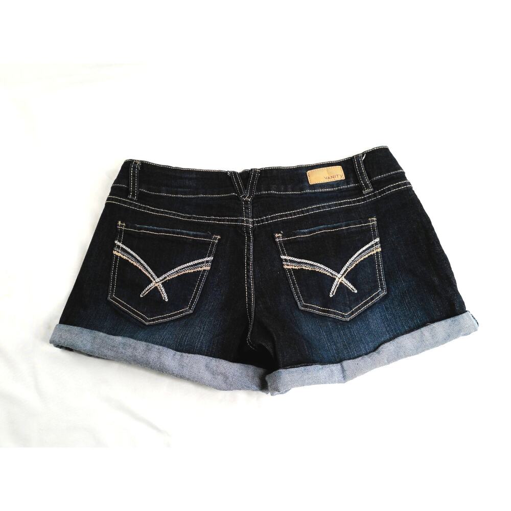 Vanity Denim Shorts Women's Size 28 Dark Wash Cuffed Stretch Mid Rise Jean Short - Picture 2 of 5